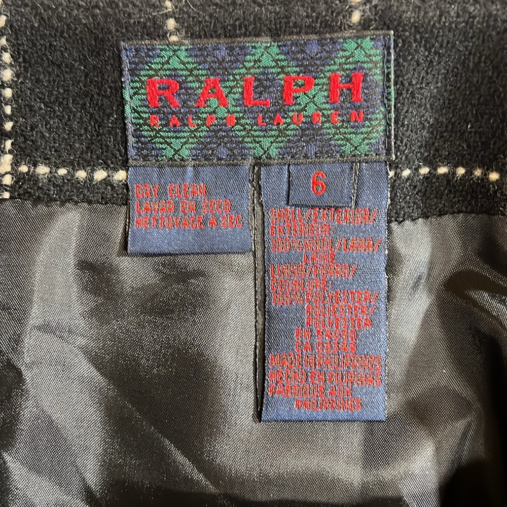 EUC Ralph Lauren Black Windowpane Mini Skirt with Buckle & Fringe - Picture 4 of 9